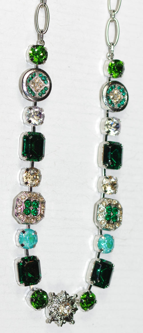 MARIANA NECKLACE CIRCLE OF LIFE: amber, blue, green stones in silver rhodium setting, 18" adjustable chain