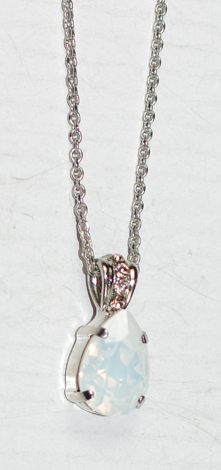 MARIANA PENDANT DANCING IN THE MOONLIGHT: white opal, amber stones in silver rhodium setting, 18" adjustable chain