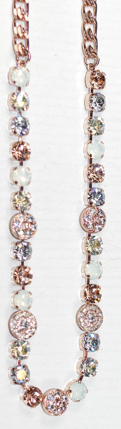 MARIANA NECKLACE DANCING IN THE MOONLIGHT: white opal, amber, clear, blue stones in rose gold setting