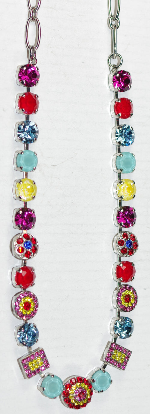 MARIANA NECKLACE PRETTY WOMAN: pink, blue, yellow, red stones in silver rhodium setting