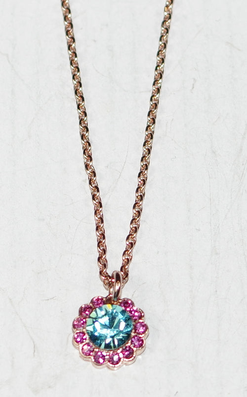 MARIANA NECKLACE PRETTY WOMAN: fuchsia, blue stones in 5/8" rose gold setting, 20" adjustable chain