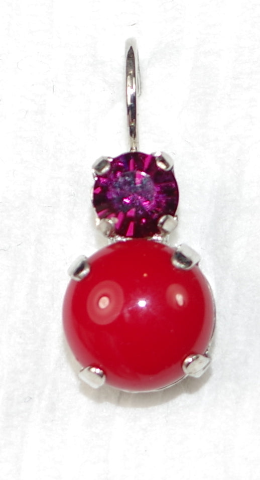 MARIANA EARRINGS: red, fuchsia stones in 5/8" silver rhodium setting, lever backs
