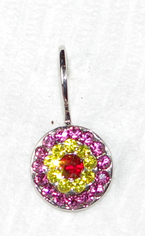 MARIANA EARRINGS PRETTY WOMAN: red, yellow, fuchsia stones in 3/8" silver rhodium setting, lever back