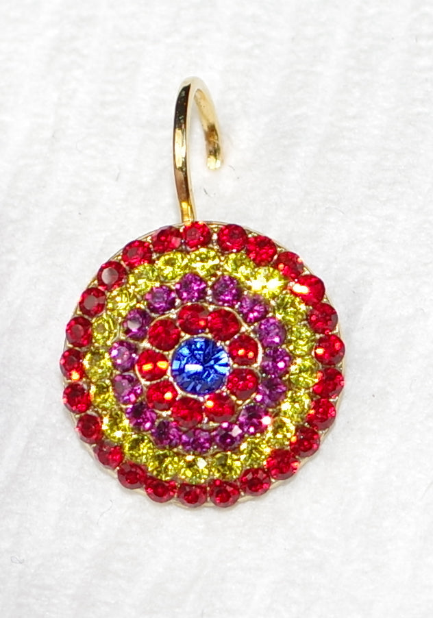 MARIANA EARRINGS PRETTY WOMAN: red, yellow, fuchsia, blue stones in 5/8" yellow gold setting, lever back