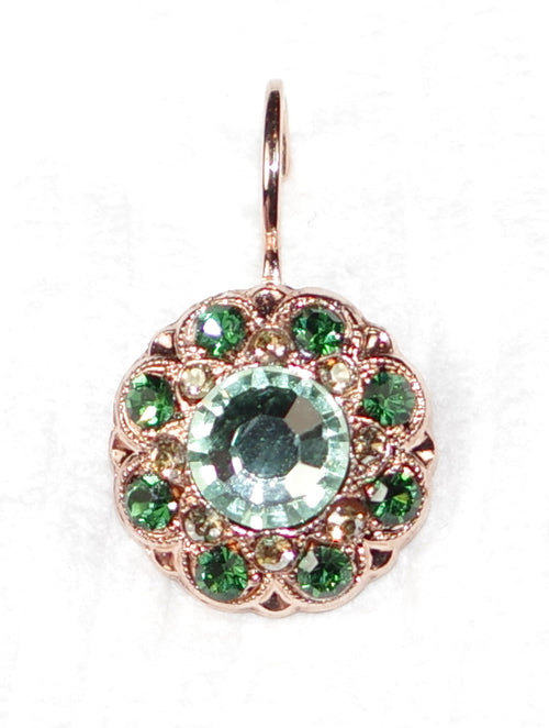 MARIANA EARRINGS CIRCLE OF LIFE: green stones in rose gold setting, lever back