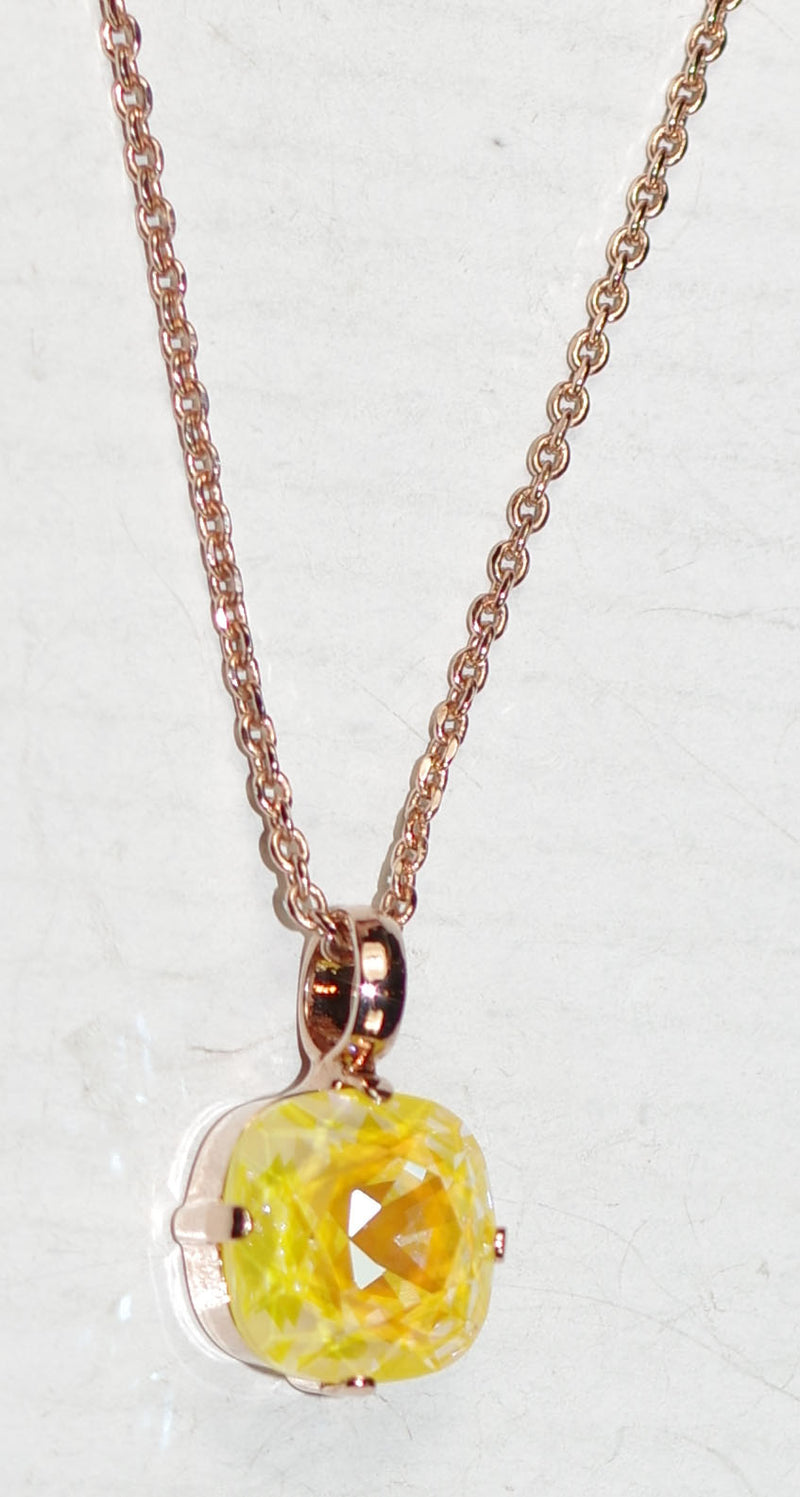 MARIANA PENDANT FIELDS OF GOLD: yellow sun kissed stone in rose gold 1/2" setting, 18" adjustable chain