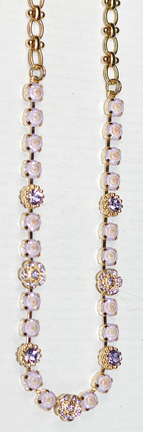 MARIANA NECKLACE: pink 1/4" stones in rose gold setting, 19" adjustable chain