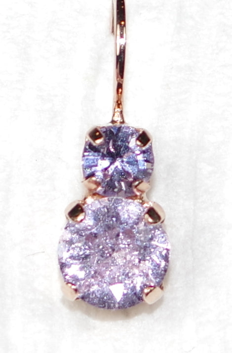 MARIANA EARRINGS: pink ice, lavender stones in 1/2" rose gold setting, lever backs