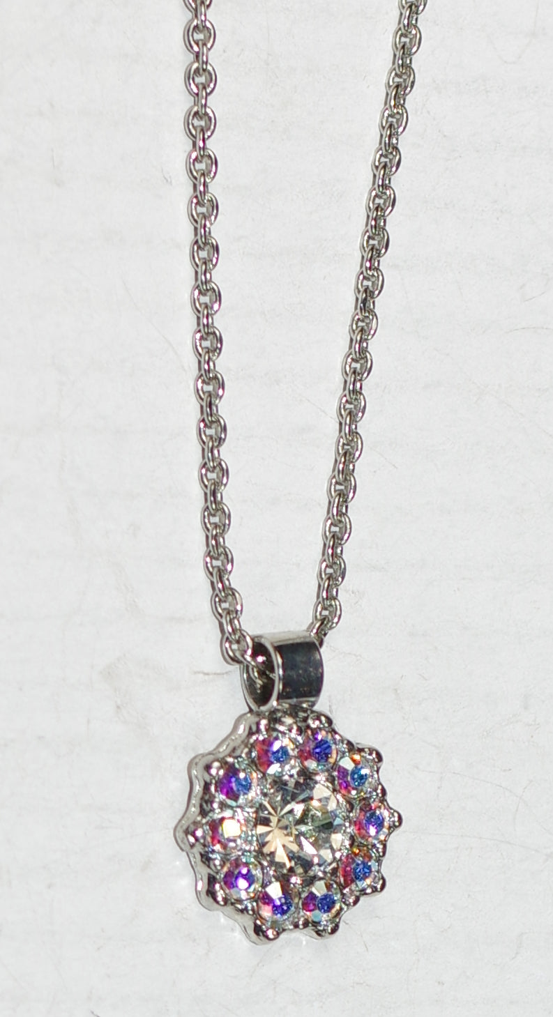 MARIANA PENDANT WINDS OF CHANGE: clear, a/b stones, in 1/2" silver rhodium setting, 18" adjustable chain