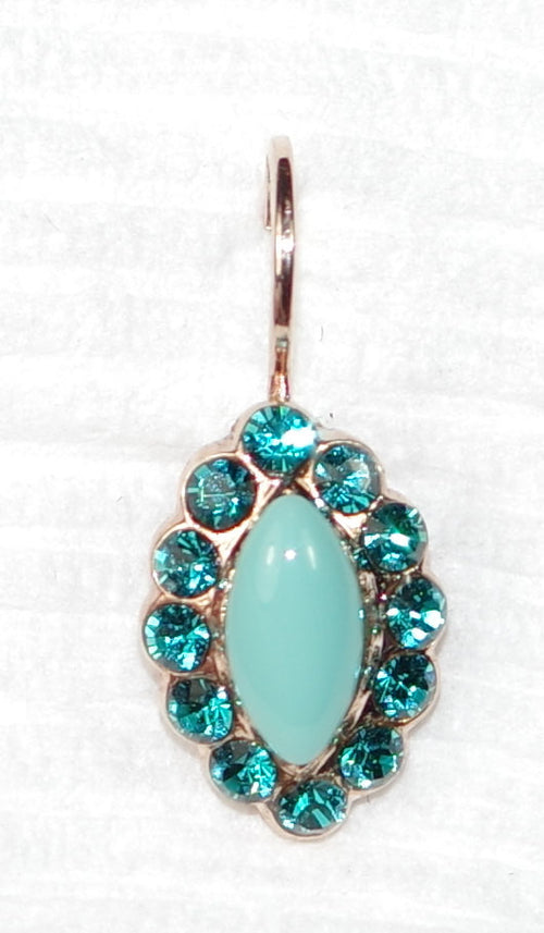 MARIANA EARRINGS ADDICTED TO LOVE: blue, teal stones 1/2" rose gold setting, lever back