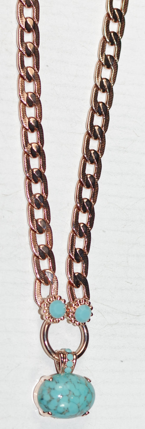 MARIANA NECKLACE ADDICTED TO LOVE: blue stones in 1.5" rose gold setting, 17" adjustable chain