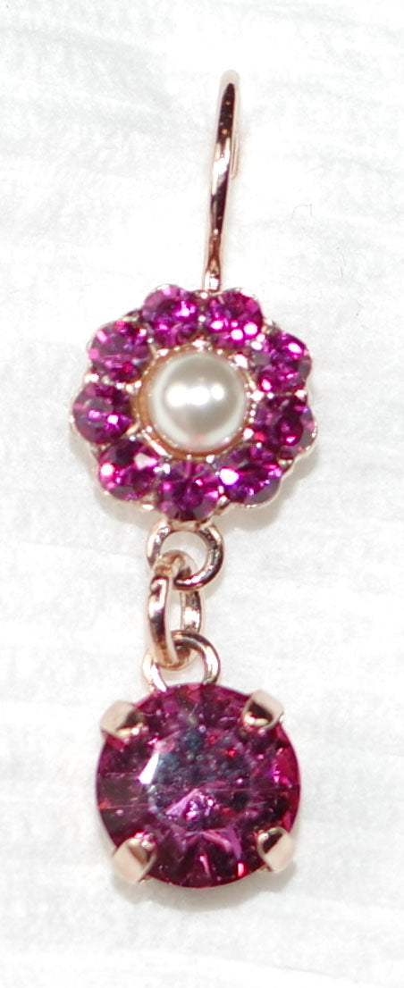 MARIANA EARRINGS ROXANNE: pink, fuchsia, pearl stones in 1" rose gold setting, lever back