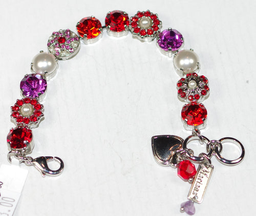 MARIANA BRACELET ROXANNE: red, purple, pearl 1/2" stones in silver rhodium setting