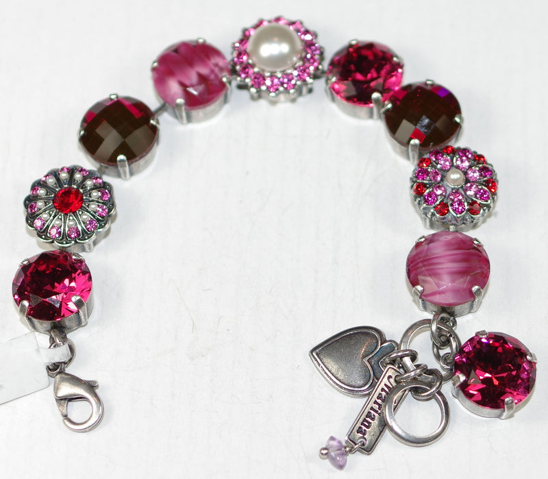 MARIANA BRACELET ROXANNE: pink, pearl, fuchsia 5/8" stones in silver setting