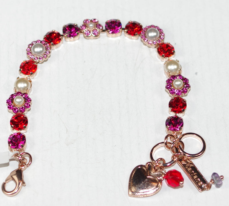 MARIANA BRACELET ROXANNE: red, purple, pearl stones in rose gold setting