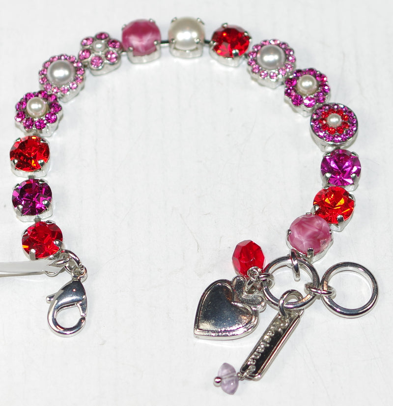 MARIANA BRACELET ROXANNE: red, pink, pearl stones in silver rhodium setting