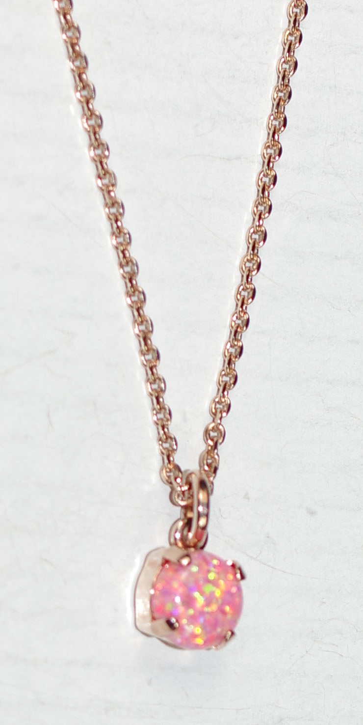 MARIANA PENDANT: pink simulated opal stone in 1/2" rose gold setting, 18" adjustable chain