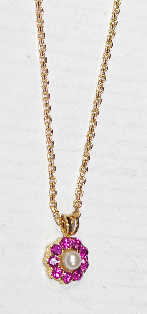 MARIANA PENDANT ROXANNE: pink, pearl stones in 1/2" yellow gold setting, 18" adjustable chain
