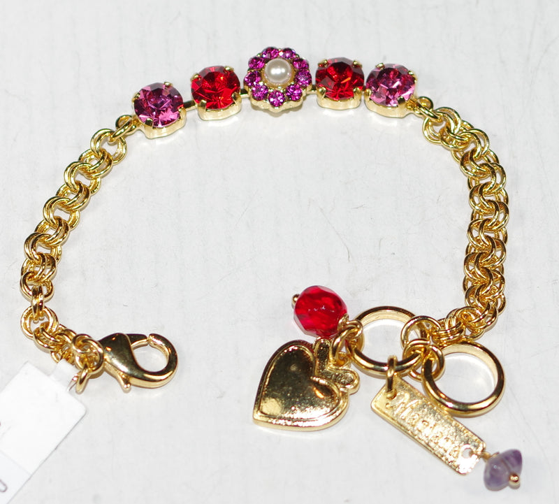 MARIANA BRACELET ROXANNE: red, pink, pearl 1/4" stones in yellow gold setting