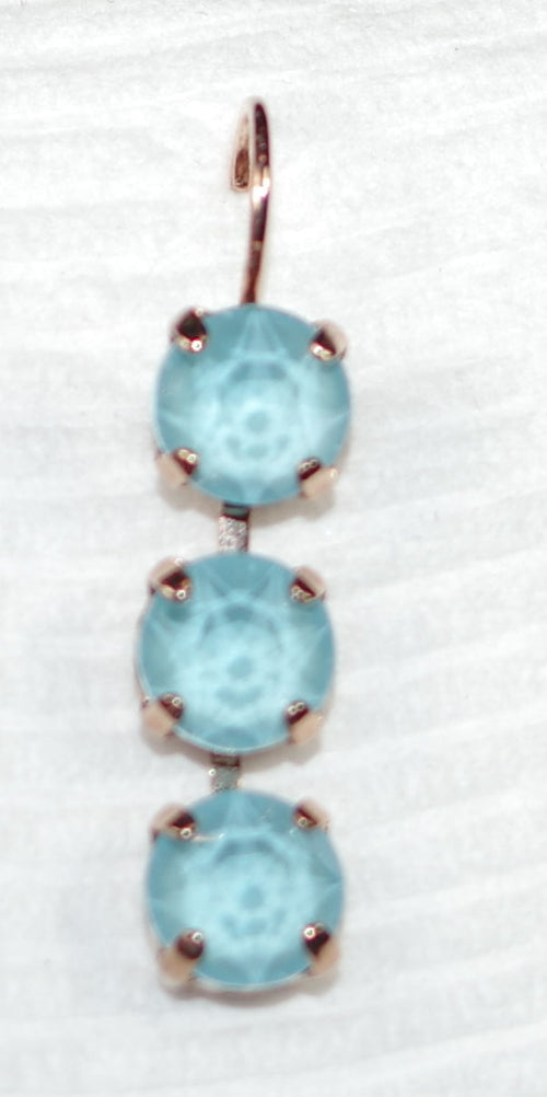 MARIANA EARRINGS: blue stones in 1" rose gold setting, lever back