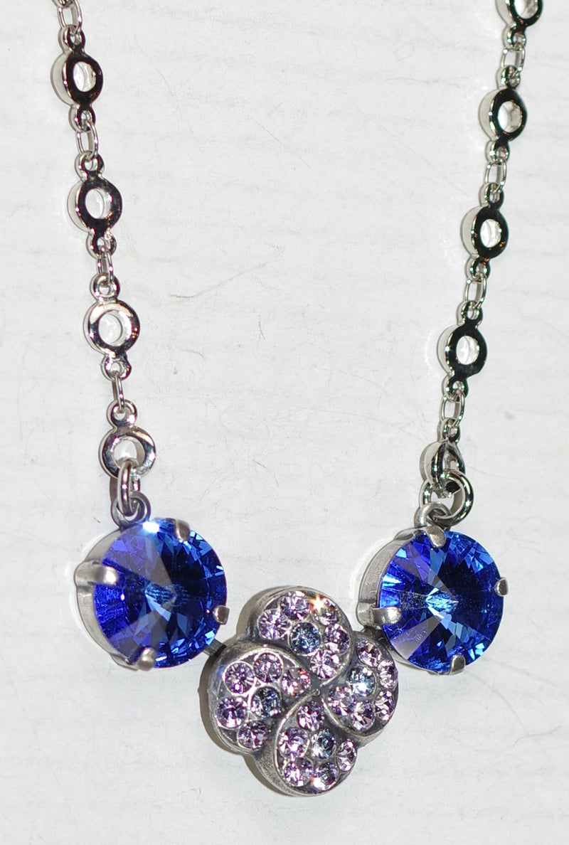 MARIANA PENDANT ELECTRIC BLUE: lavender, blue stones in silver setting, 1.5" charm, 18" adjustable chain