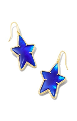 KENDRA SCOTT EARRINGS ADA STAR DROP GOLD COBALT BLUE ILLUSION