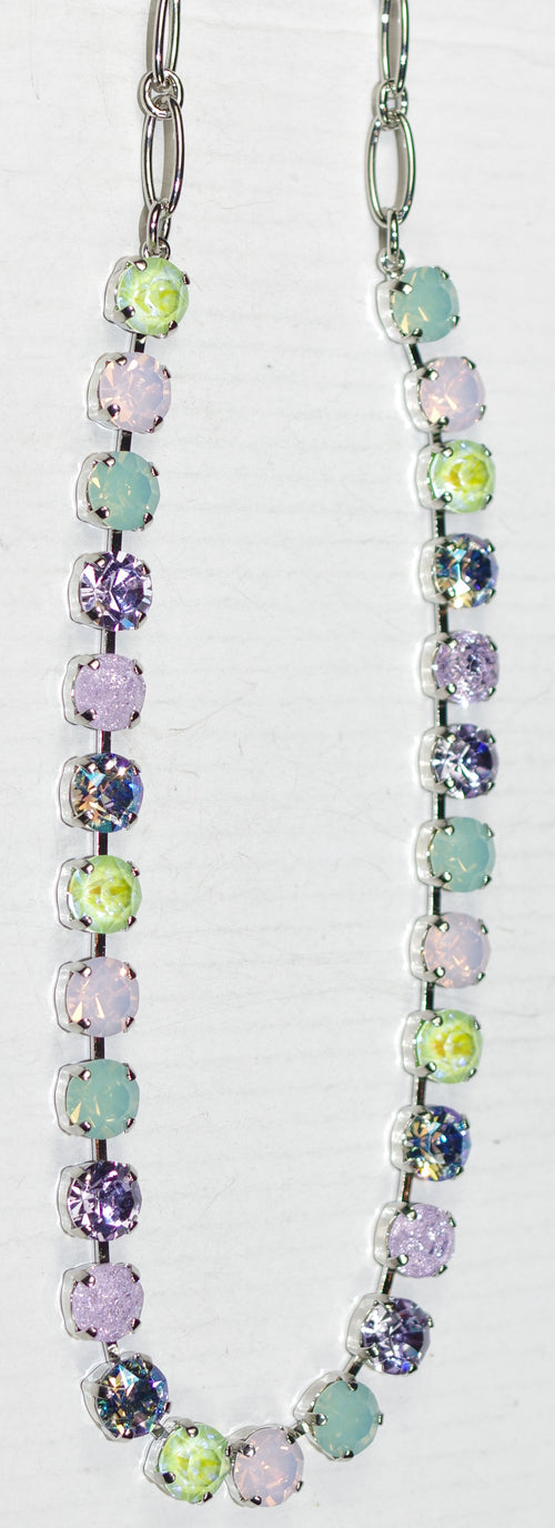 MARIANA NECKLACE BETTE BLOOM: pacific opal, pink, lavender, green a/b 1/4" stones in silver rhodium setting, 17" adjustable chain