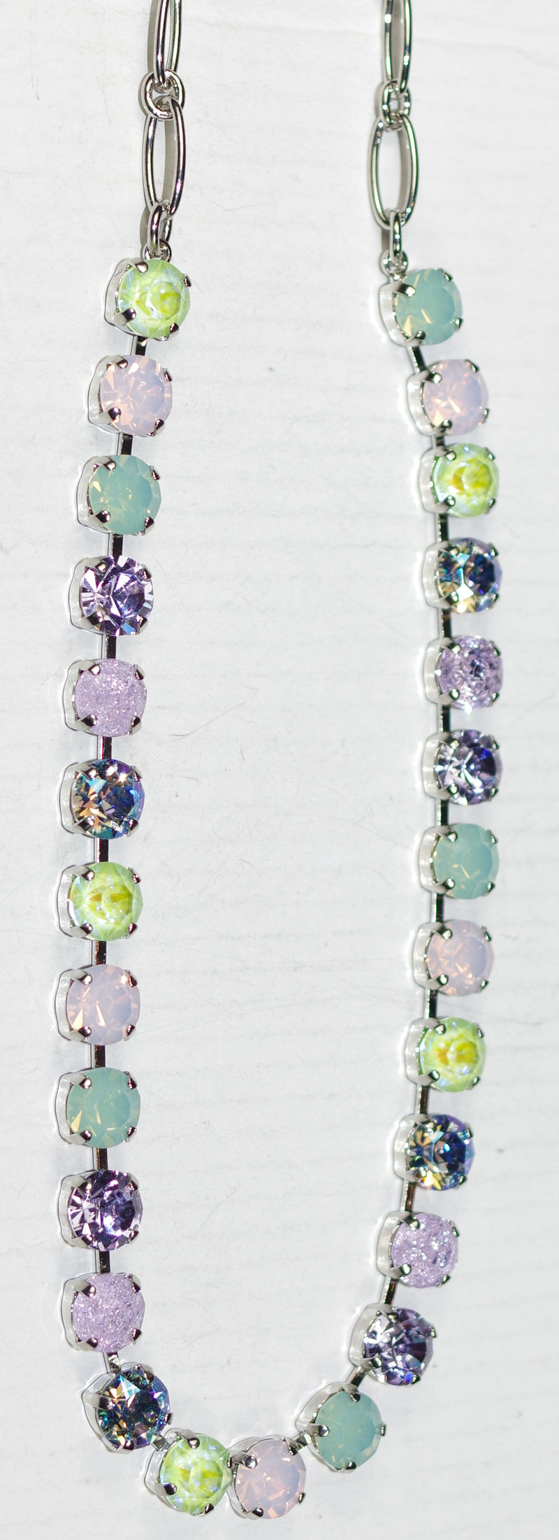 MARIANA NECKLACE BETTE BLOOM: pacific opal, pink, lavender, green a/b 1/4" stones in silver rhodium setting, 17" adjustable chain