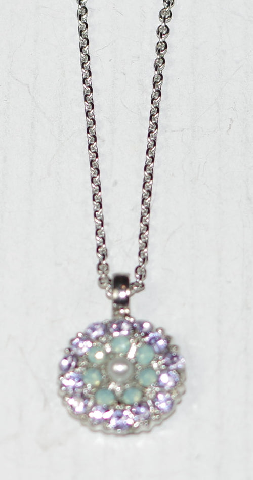 MARIANA ANGEL PENDANT BLOOM: pearl, pacific opal, lavender stones in silver rhodium setting, 18" adjustable chain