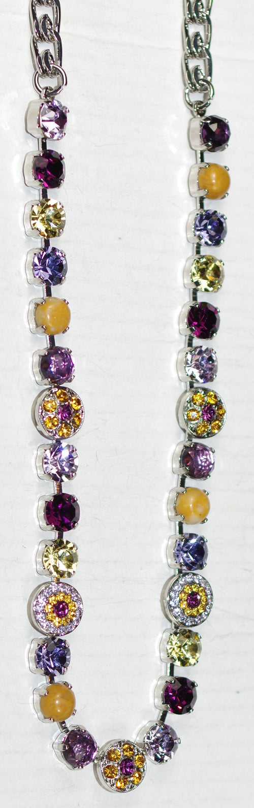 MARIANA NECKLACE SUNRISE: lavender, amber, purple, mineral, yellow stones in silver rhodium setting, 17" adjustable chain