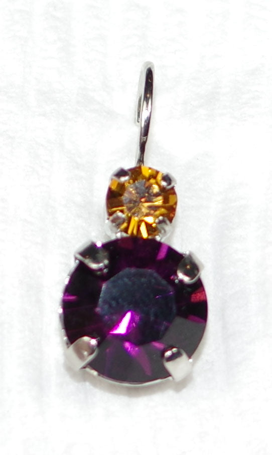 MARIANA EARRINGS SUNRISE:  amber, purple stones in 3/4" silver rhodium setting, lever back