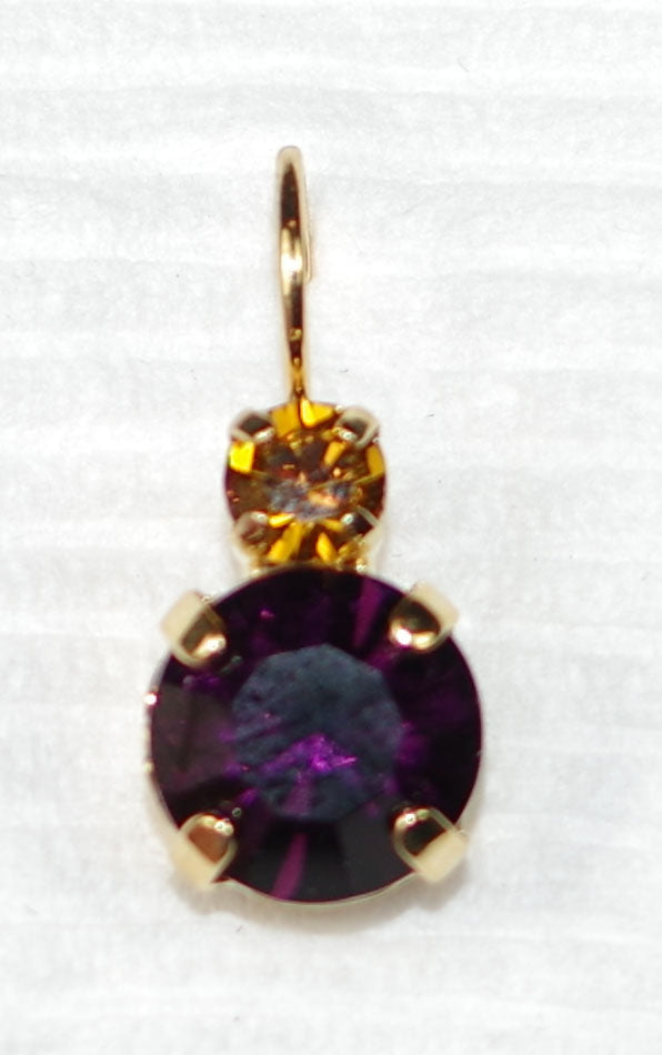 MARIANA EARRINGS SUNRISE:  purple, amber stones in 3/4" yellow gold setting, lever back