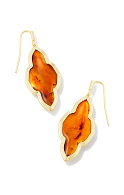 KENDRA SCOTT EARRINGS FRAMED ABBIE DROP GOLD MARBLED AMBER ILLUSION