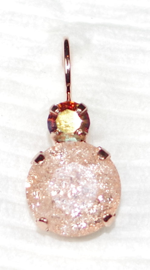 MARIANA EARRINGS DESERT ROSE: amber ice, a/b stones in 3/4" rose gold setting, lever back