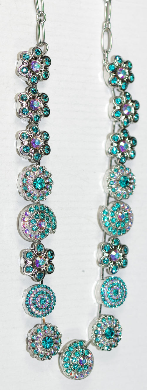 MARIANA NECKLACE TEAL: teal, a/b stones in silver rhodium setting, 16" adjustable chain