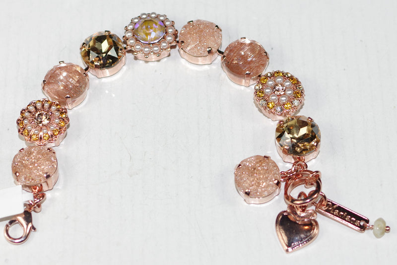 MARIANA BRACELET DESERT ROSE: amber ice, pearl, yellow large 5/8" stones in rose gold setting