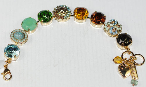 MARIANA BRACELET FORGET ME NOT: green, amber, pacific opal, blue, turquoise, brown large 5/8" stones in yellow gold setting