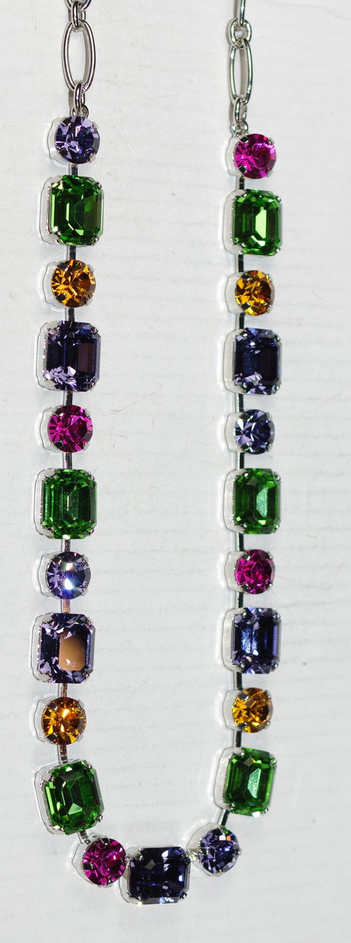 MARIANA NECKLACE FESTIVAL: pink, purple, green, orange stones in silver rhodium setting, 16" adjustable chain