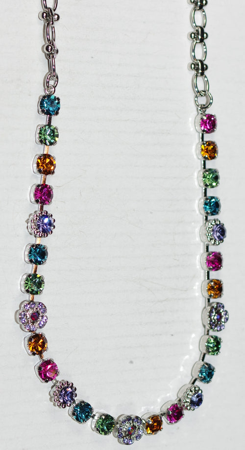 MARIANA NECKLACE FESTIVAL: pink, blue, orange, green, purple 1/4" stones in silver rhodium setting, 20" adjustable chain