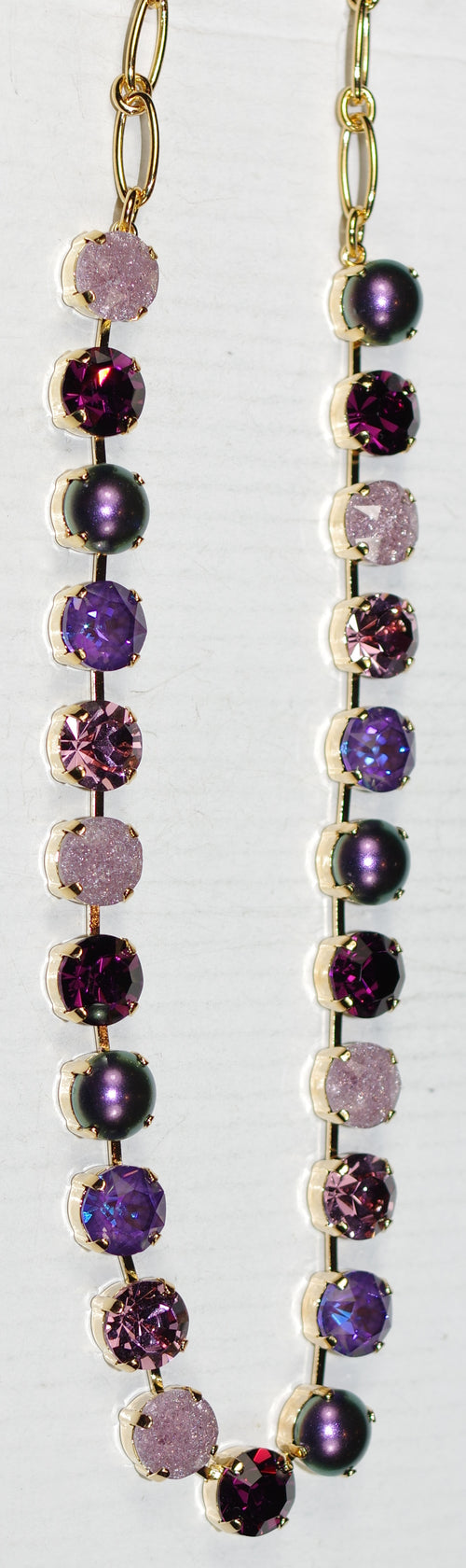 MARIANA NECKLACE WILDBERRY: purple, pearl, ice 1/2" stones 17" adjustable yellow gold chain