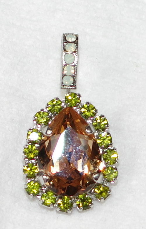 MARIANA EARRINGS EVERGREEN: amber, green, white stones in 1" in silver rhodium setting, lever back