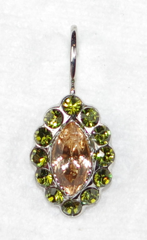 MARIANA EARRINGS EVERGREEN: green, amber stones 1/2" silver rhodium setting, lever back