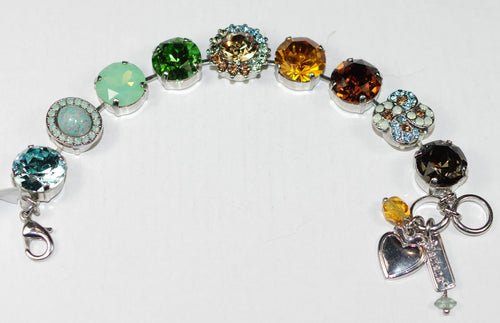 MARIANA BRACELET FORGET ME NOT: green, amber, pacific opal, blue, turquoise, brown large 5/8" stones in silver rhodium setting