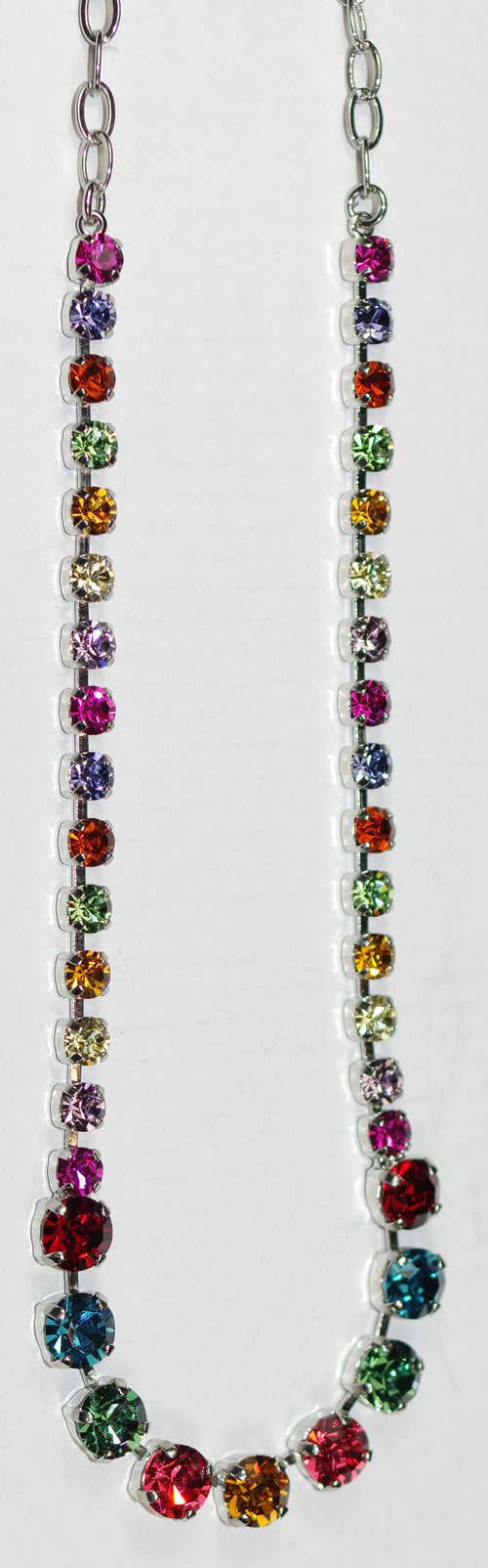 MARIANA NECKLACE FESTIVAL: blue, green, pink, red, yellow stones in silver rhodium setting, 18" adjustable chain