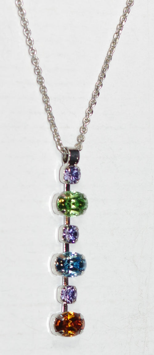 MARIANA  PENDANT FESTIVAL: blue, green, purple, amber stones in 1.5" silver rhodium setting, 18" adjustable chain