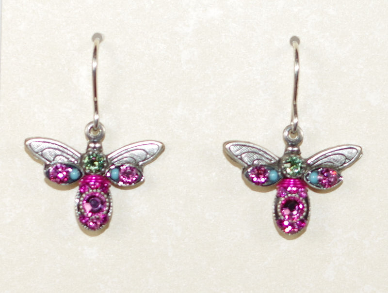 FIREFLY EARRINGS CRYSTAL FIREFLY ROSE: multi color stones in 1/2" silver setting, wire backs