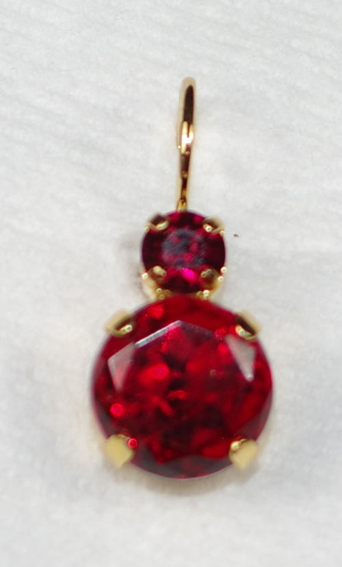 MARIANA EARRINGS: large red stone, small red stone in 1/2" yellow gold setting