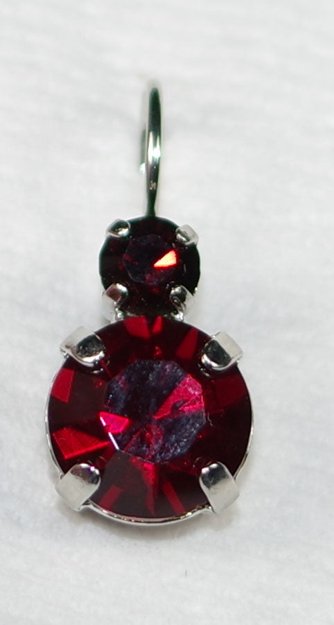 MARIANA EARRINGS: large red stone, small red stone in 1/2" silver rhodium setting