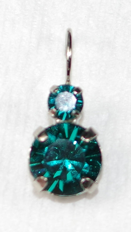 MARIANA EARRINGS: large teal stone, small teal stone in 1/2" silver rhodium setting