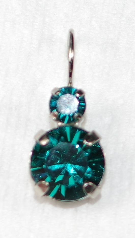 MARIANA EARRINGS: large teal stone, small teal stone in 1/2" silver rhodium setting